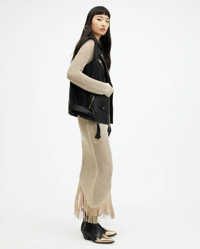 Billie Leather Oversized Biker Gilet Blackgold Women AllSaints Jackets and Coats Billie Leather Oversized Biker Gilet Blackgold Women AllSaints Jackets and Coats