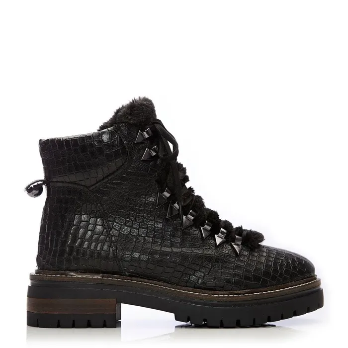 Black Boots Women Moda In Pelle Chikkara Black Croc