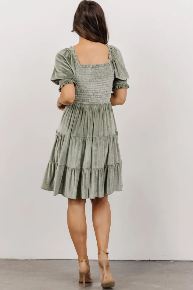 Bliss Smocked Velvet Short Dress Dusty Sage Women Baltic Born Short Dresses Bliss Smocked Velvet Short Dress Dusty Sage Women Baltic Born Short Dresses