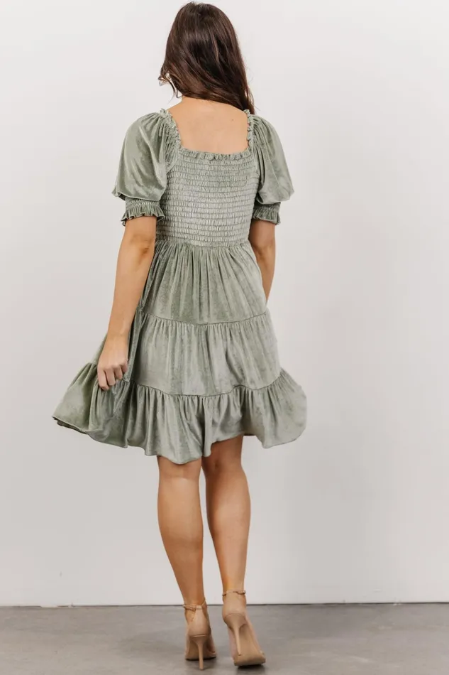 Bliss Smocked Velvet Short Dress Dusty Sage Women Baltic Born Short Dresses Bliss Smocked Velvet Short Dress Dusty Sage Women Baltic Born Short Dresses