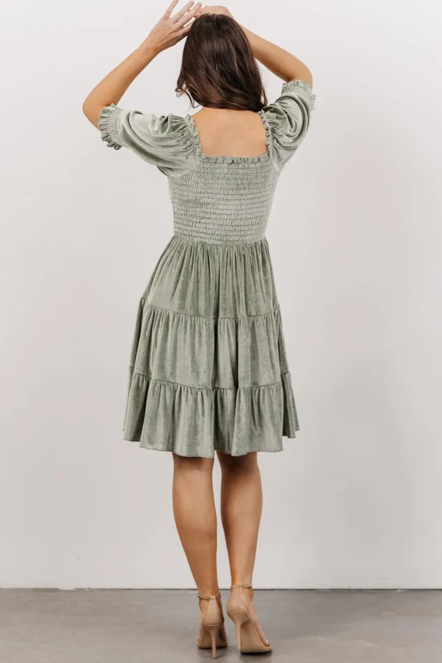 Bliss Smocked Velvet Short Dress Dusty Sage Women Baltic Born Short Dresses Bliss Smocked Velvet Short Dress Dusty Sage Women Baltic Born Short Dresses