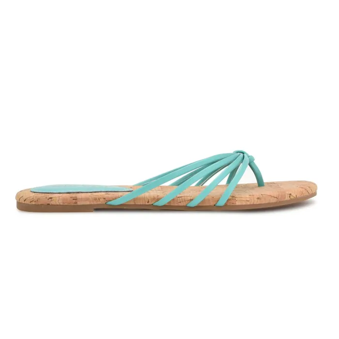 Blithe Flat Sandals Aqua Blue Women Nine West Flats