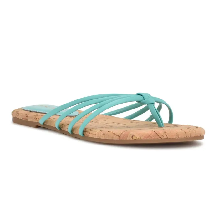 Blithe Flat Sandals Aqua Blue Women Nine West Flats Blithe Flat Sandals Aqua Blue Women Nine West Flats