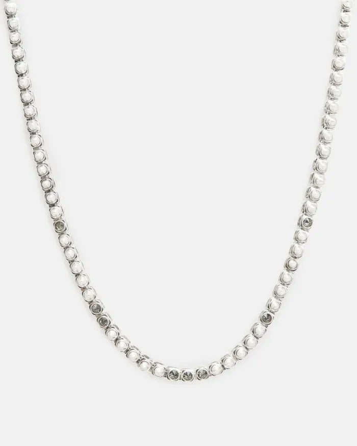 Bobbie Box Chain Studded Necklace Wrm Slvrblck Diam Women AllSaints Jewelry