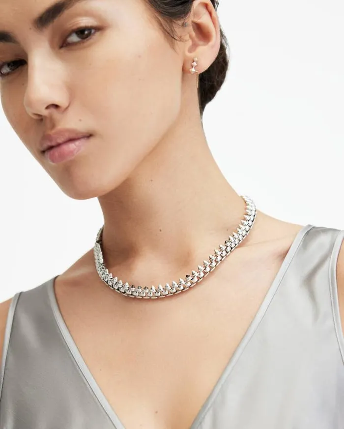 Bobbie Box Chain Studded Necklace Wrm Slvrblck Diam Women AllSaints Jewelry