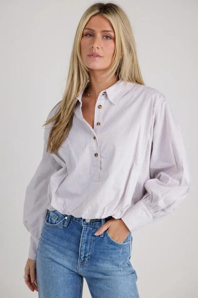 Bohme Blouses Rayna Striped Collared Top In Taupe Taupe 8211 Women Bohme Blouses Rayna Striped Collared Top In Taupe Taupe 8211 Women