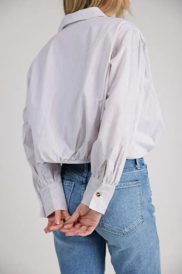 Bohme Blouses Rayna Striped Collared Top In Taupe Taupe 8211 Women Bohme Blouses Rayna Striped Collared Top In Taupe Taupe 8211 Women