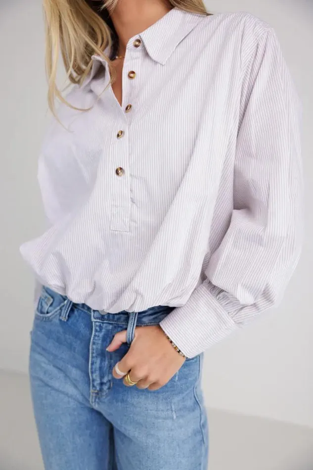 Bohme Blouses Rayna Striped Collared Top In Taupe Taupe 8211 Women Bohme Blouses Rayna Striped Collared Top In Taupe Taupe 8211 Women