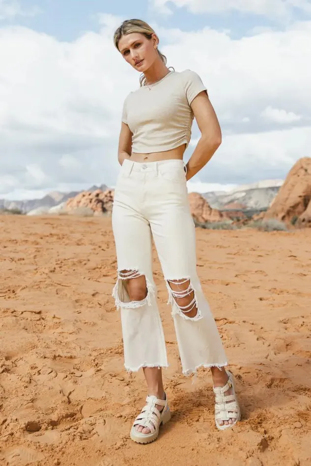 Bohme Denim Charlie Distressed Jeans In Ivory Ivory 8211 Women