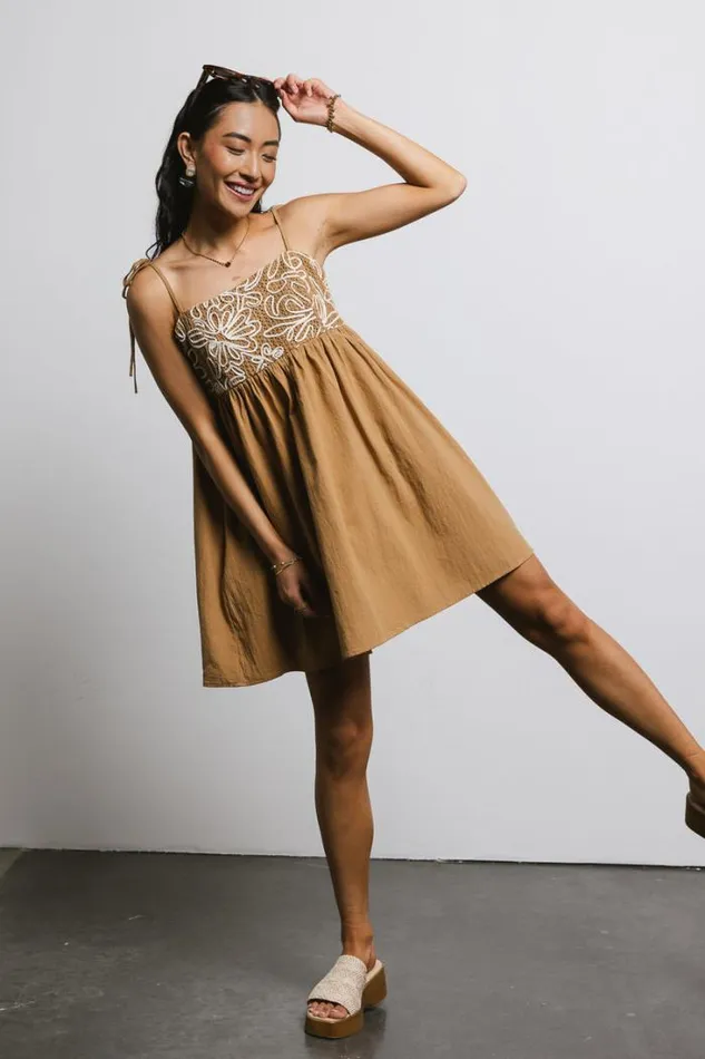 Bohme Dresses Abstract Embroidered Mini Dress In Camel Camel 8211 Women
