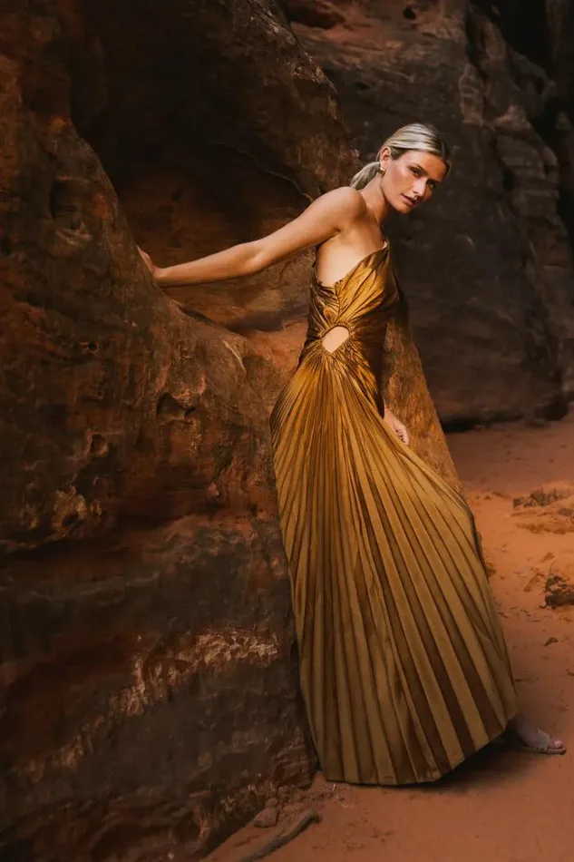 Bohme Dresses Asymmetrical Pleated Maxi Dress Copper 8211 Women