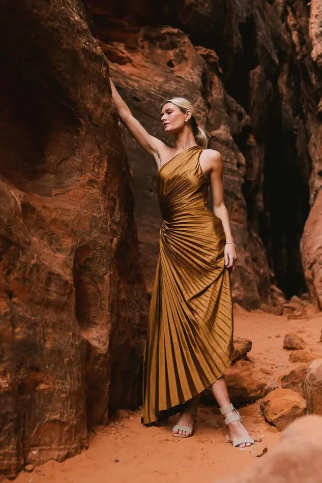 Bohme Dresses Asymmetrical Pleated Maxi Dress Copper 8211 Women Bohme Dresses Asymmetrical Pleated Maxi Dress Copper 8211 Women