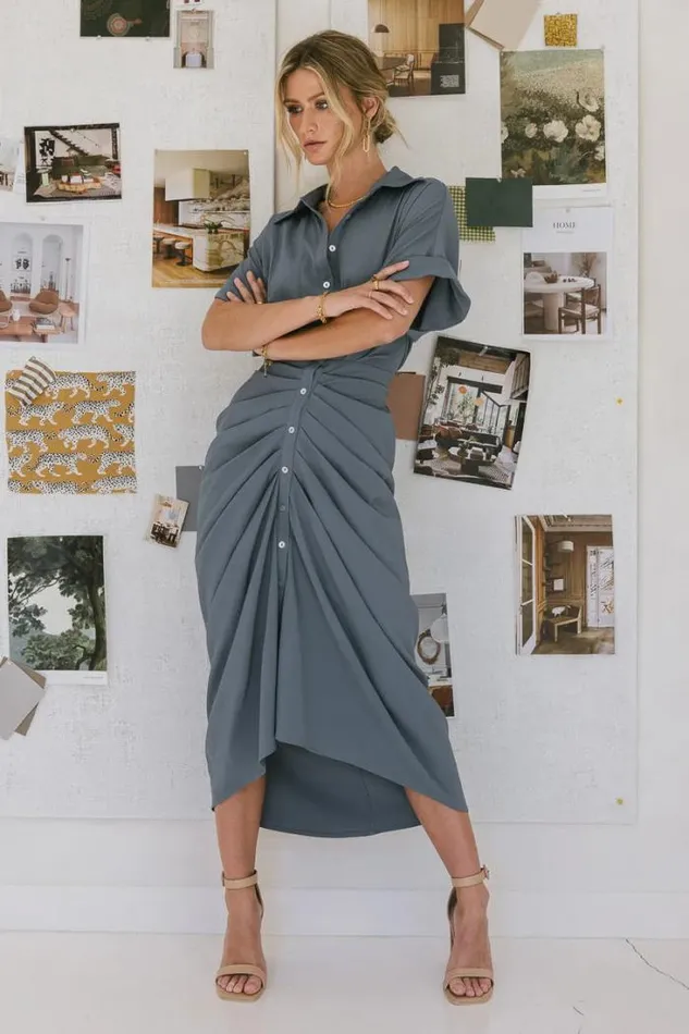 Bohme Dresses Brynlee Ruched Dress In Blue Blue 8211 Women Bohme Dresses Brynlee Ruched Dress In Blue Blue 8211 Women