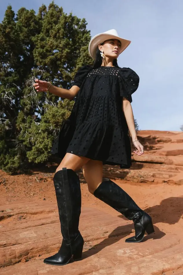 Bohme Dresses Eyelet Puff Sleeve Mini Dress In Black Black 8211 Women