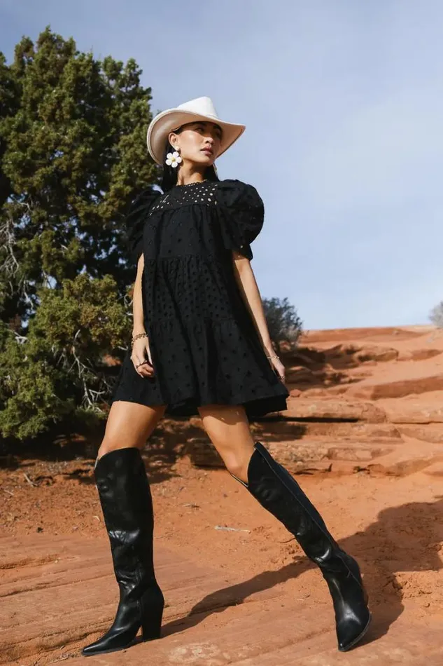Bohme Dresses Eyelet Puff Sleeve Mini Dress In Black Black 8211 Women Bohme Dresses Eyelet Puff Sleeve Mini Dress In Black Black 8211 Women