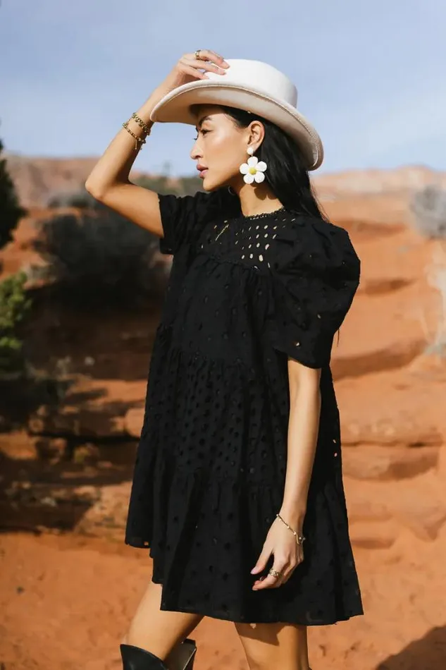 Bohme Dresses Eyelet Puff Sleeve Mini Dress In Black Black 8211 Women Bohme Dresses Eyelet Puff Sleeve Mini Dress In Black Black 8211 Women