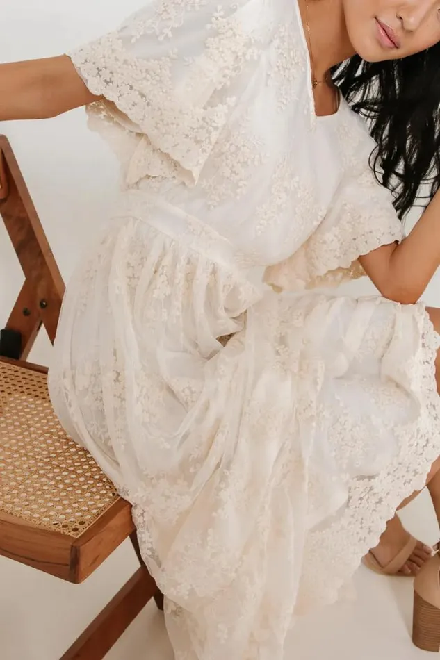 Bohme Dresses June Floral Embroidered Dress Cream 8211 Women