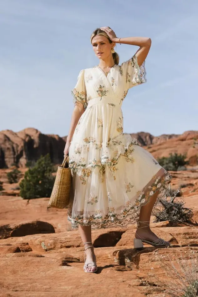 Bohme Dresses Kelsey Embroidered Mesh Dress Taupe 8211 Women