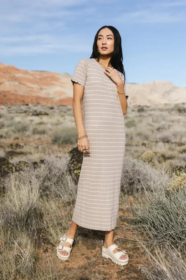 Bohme Dresses Striped Ribbed Sweater Dress Taupe 8211 Women