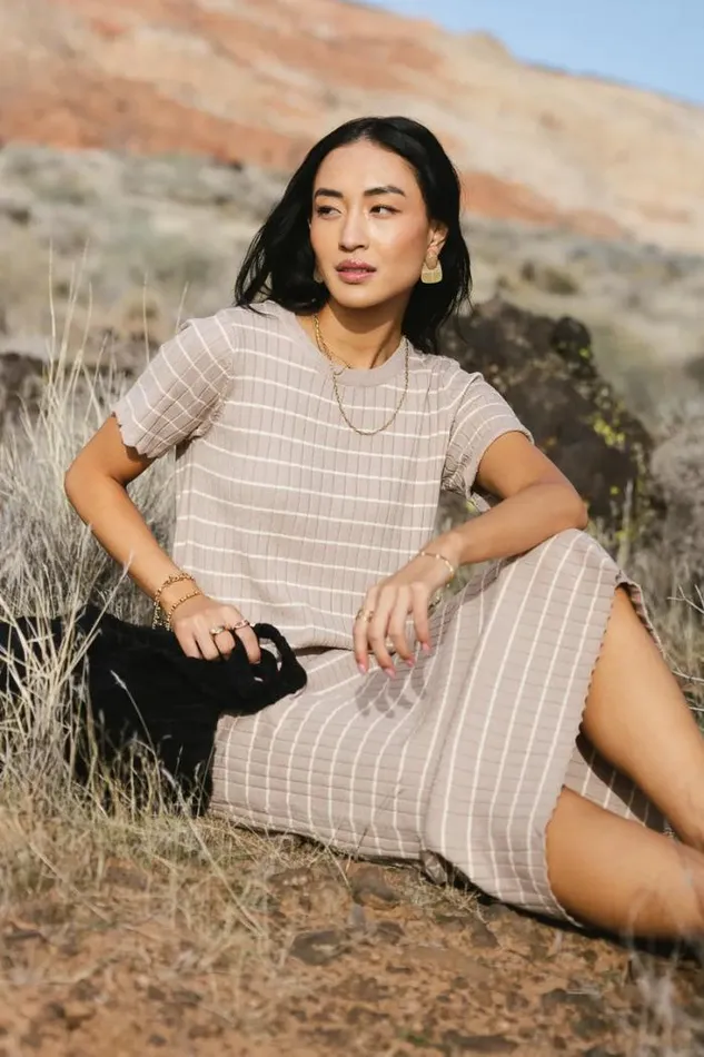 Bohme Dresses Striped Ribbed Sweater Dress Taupe 8211 Women Bohme Dresses Striped Ribbed Sweater Dress Taupe 8211 Women