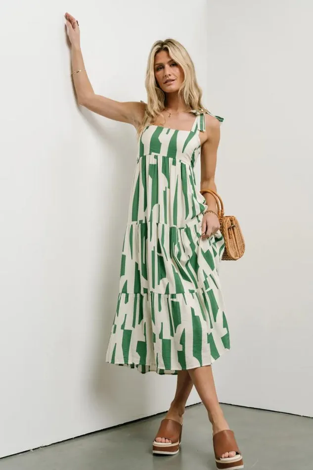 Bohme Dresses Tiered Abstract Midi Dress Green 8211 Women