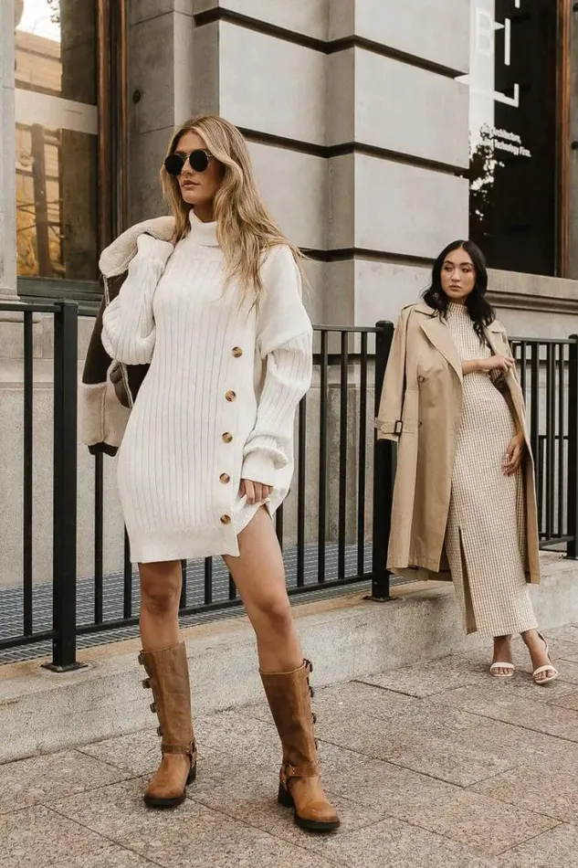 Bohme Dresses Turtleneck Sweater Dress Cream 8211 Women