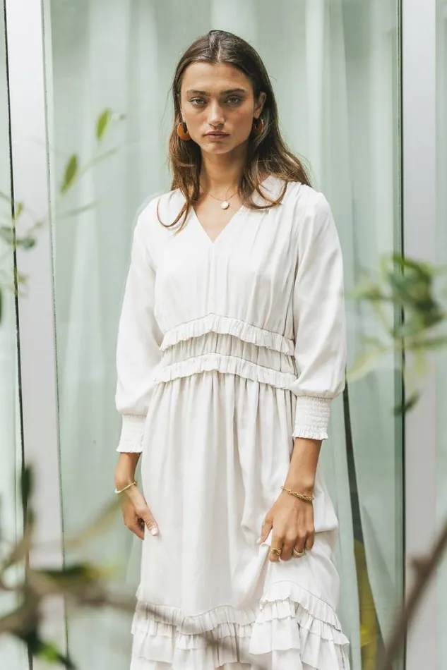 Bohme Dresses Willa Sleeved Ruffle Dress In Ivory Ivory 8211 Women Bohme Dresses Willa Sleeved Ruffle Dress In Ivory Ivory 8211 Women