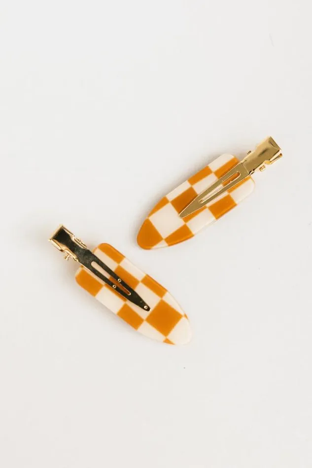 Bohme Hair Accessories Checkered Creaseless Hair Clips In Camel Camel 8211 Women