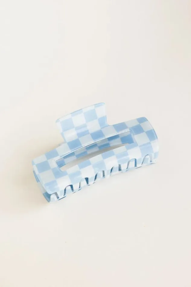 Bohme Hair Accessories Checkered Rectangle Claw Clip In Blue Blue 8211 Women