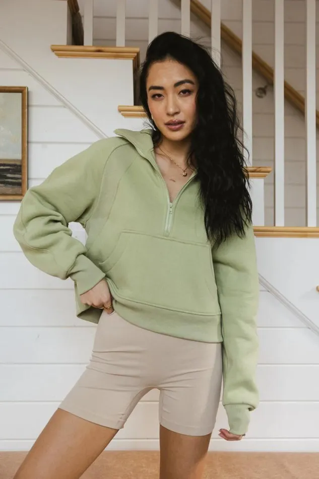 Bohme Loungewear Alyssa Half Zip In Sage Sage 8211 Women