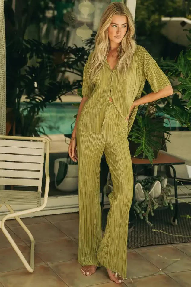 Bohme Loungewear Clara Ribbed Pants In Green Green 8211 Women