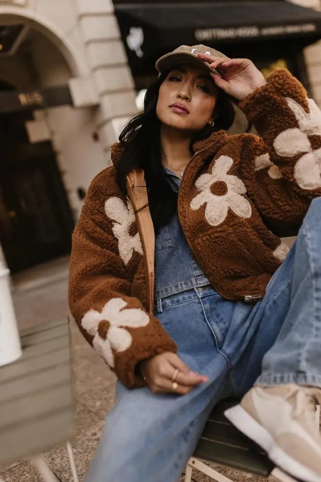 Bohme Outerwear BlankNYC Floral Teddy Jacket In Brown Brown 8211 Women
