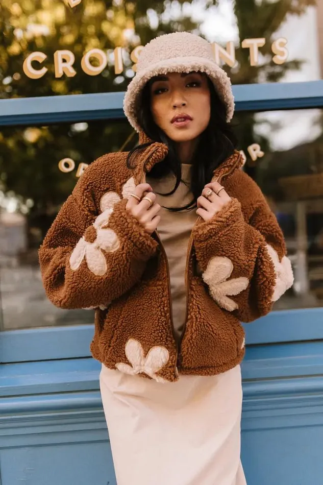 Bohme Outerwear BlankNYC Floral Teddy Jacket In Brown Brown 8211 Women Bohme Outerwear BlankNYC Floral Teddy Jacket In Brown Brown 8211 Women