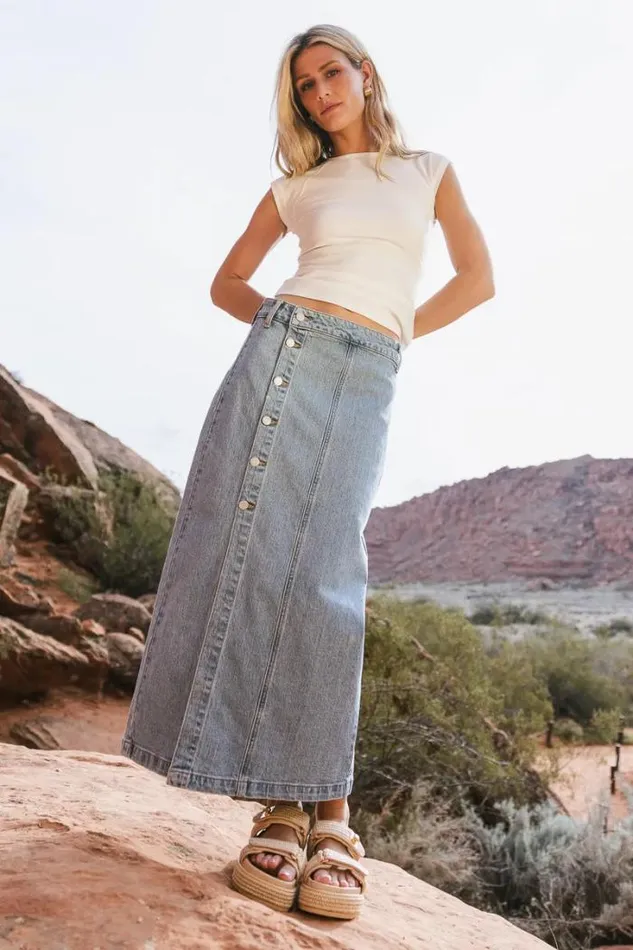 Bohme Skirts Halle Button Denim Skirt Light Wash 8211 Women