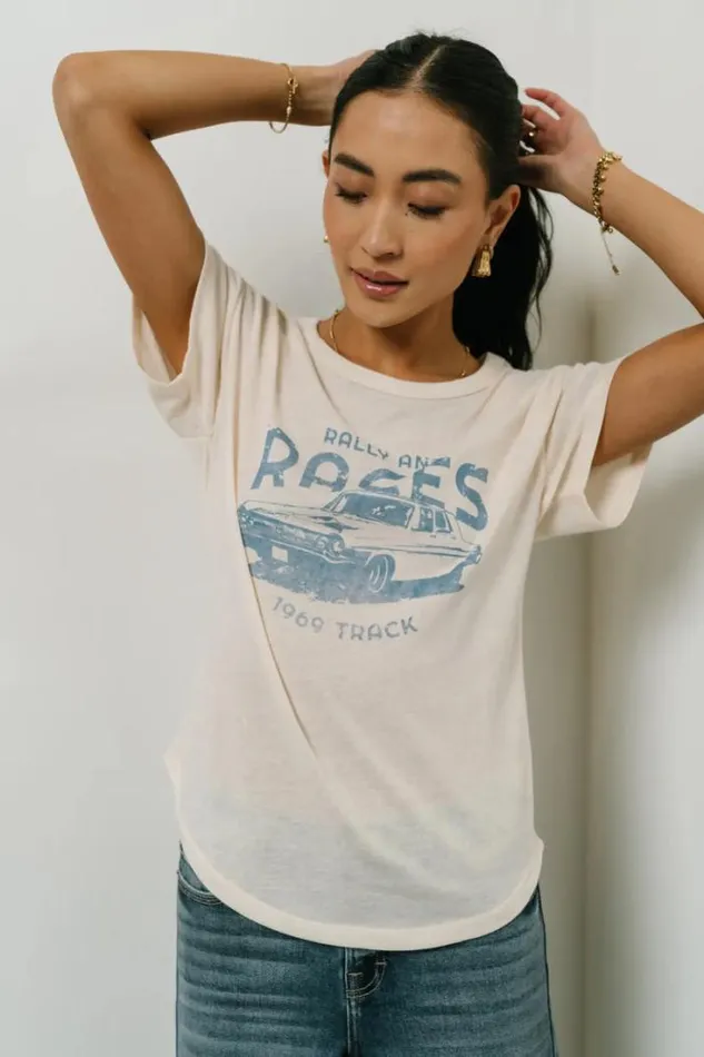 Bohme Tees and Tanks Rally And Races TShirt Cream 8211 Women