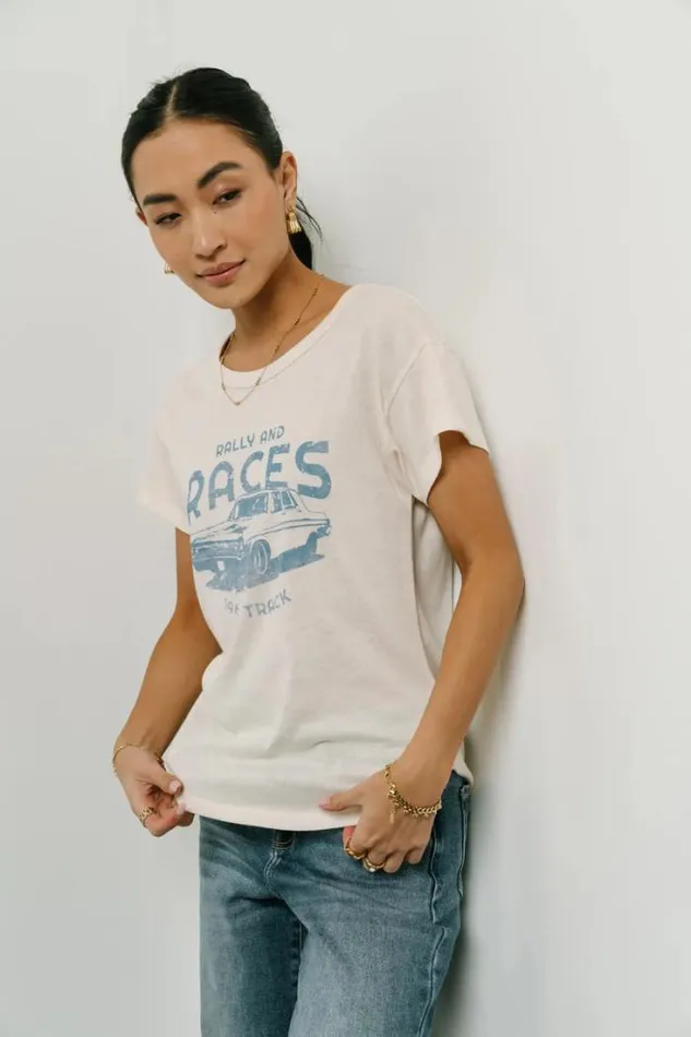 Bohme Tees and Tanks Rally And Races TShirt Cream 8211 Women Bohme Tees and Tanks Rally And Races TShirt Cream 8211 Women