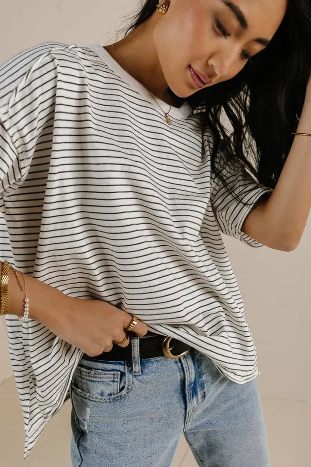 Bohme Tees and Tanks Riley Striped TShirt In Charcoal Charcoal 8211 Women