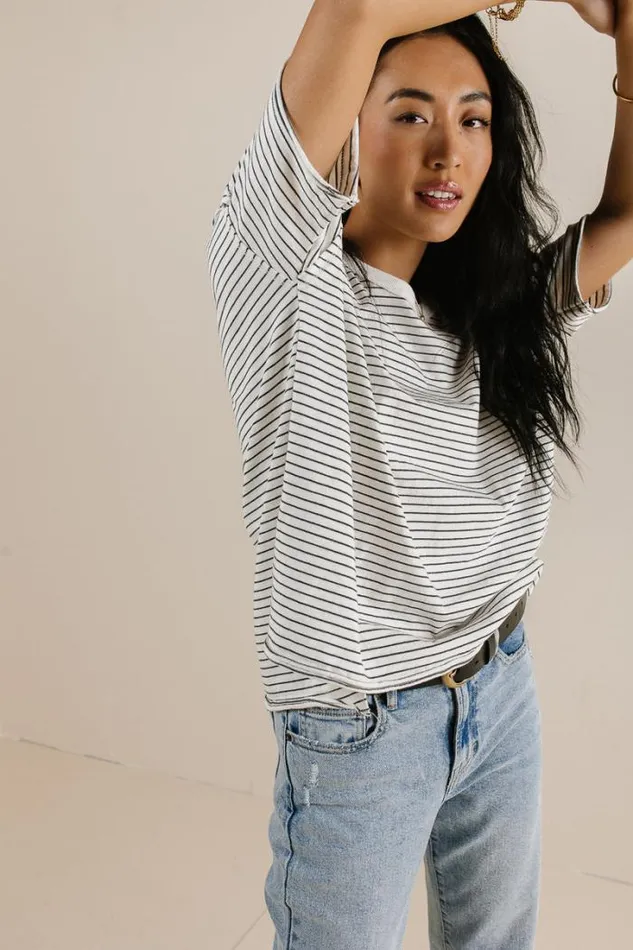 Bohme Tees and Tanks Riley Striped TShirt In Charcoal Charcoal 8211 Women Bohme Tees and Tanks Riley Striped TShirt In Charcoal Charcoal 8211 Women