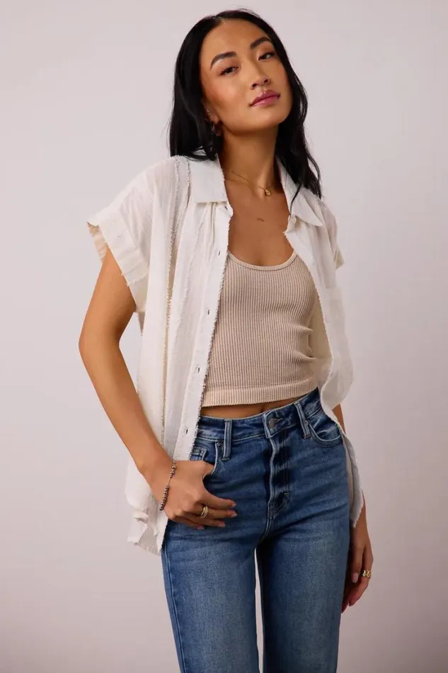 Bohme Tops Adrian Textured Button Up In Cream Cream 8211 Women
