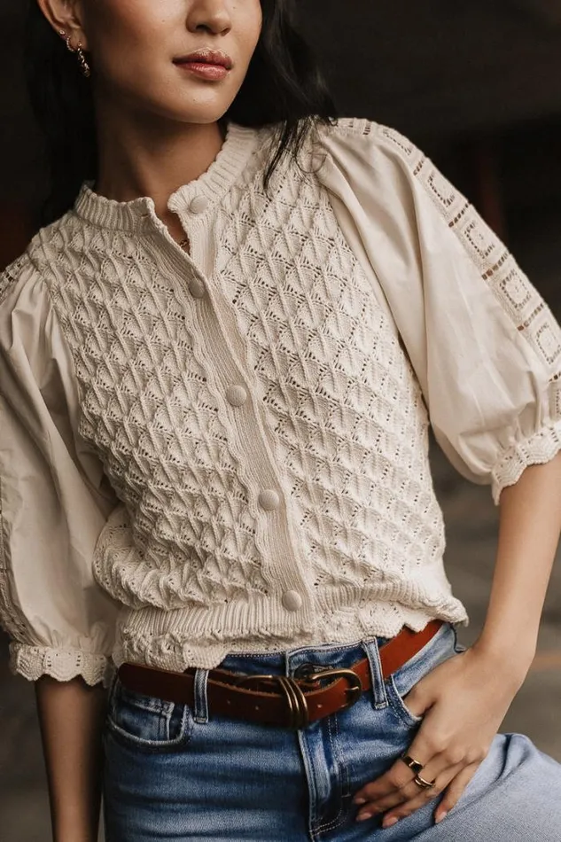 Bohme Tops Avery Crochet Cardigan In Cream Cream 8211 Women