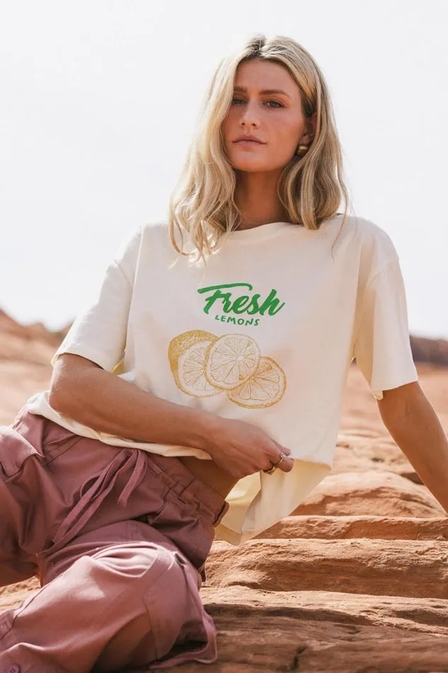 Bohme Tops Fresh Lemons TShirt Cream 8211 Women