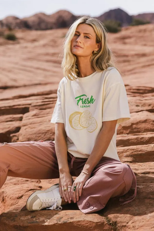 Bohme Tops Fresh Lemons TShirt Cream 8211 Women Bohme Tops Fresh Lemons TShirt Cream 8211 Women