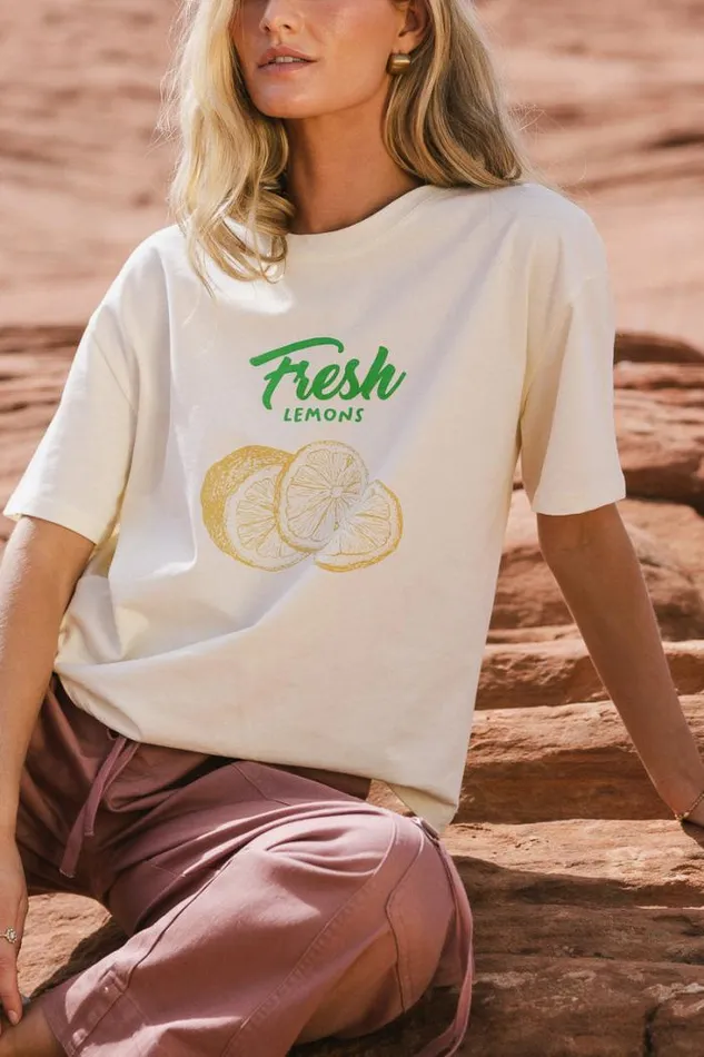 Bohme Tops Fresh Lemons TShirt Cream 8211 Women Bohme Tops Fresh Lemons TShirt Cream 8211 Women