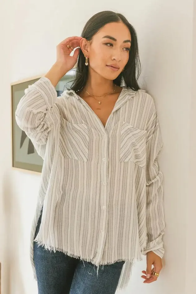 Bohme Tops Holly Striped Button Up Grey 8211 Women