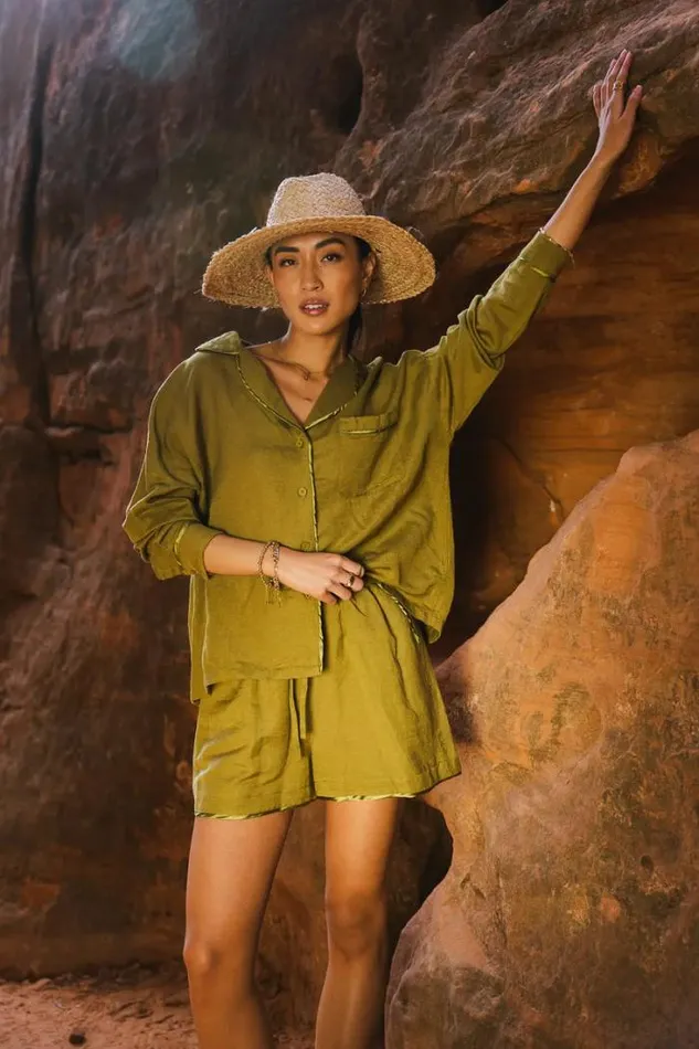 Bohme Tops Jasmine Button Up In Green Green 8211 Women