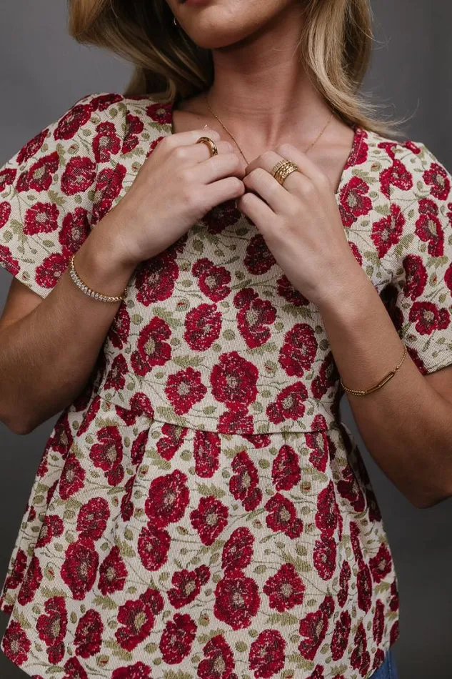 Bohme Tops Kelly Floral Babydoll Blouse Red 8211 Women Bohme Tops Kelly Floral Babydoll Blouse Red 8211 Women