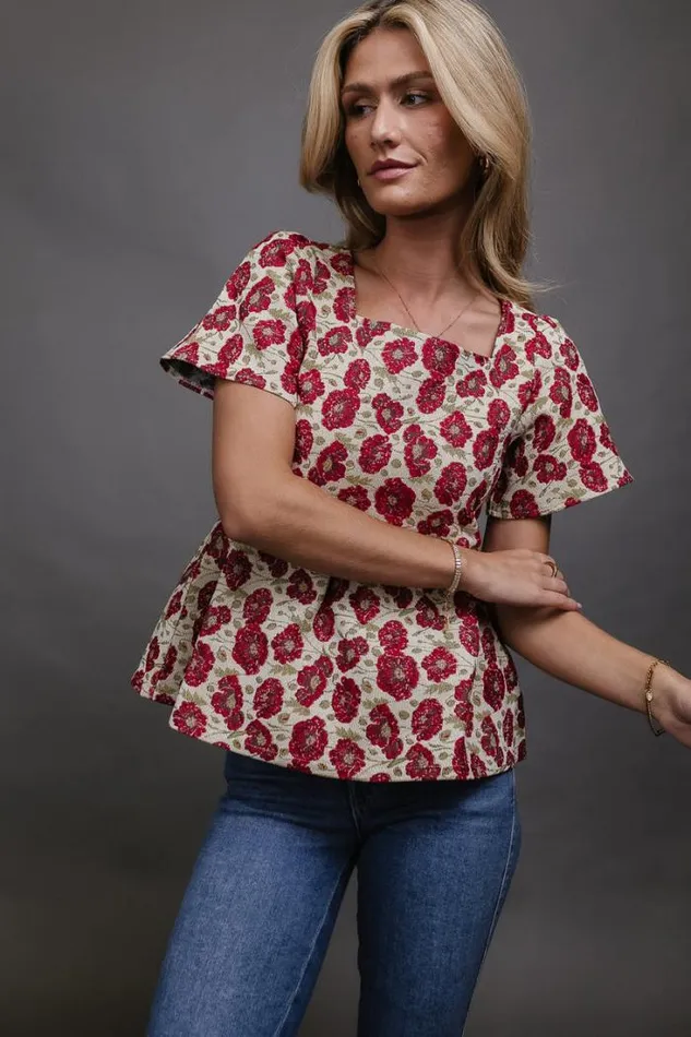 Bohme Tops Kelly Floral Babydoll Blouse Red 8211 Women Bohme Tops Kelly Floral Babydoll Blouse Red 8211 Women