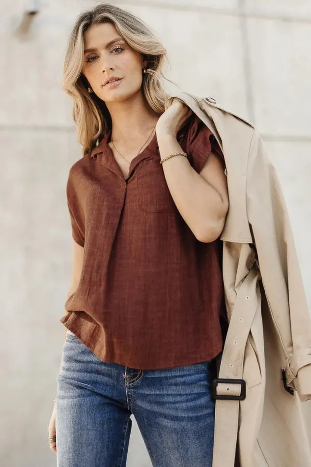 Bohme Tops Kylar Collared Top In Burgundy 8211 FINAL SALE Burgundy 8211 Women Bohme Tops Kylar Collared Top In Burgundy 8211 FINAL SALE Burgundy 8211 Women