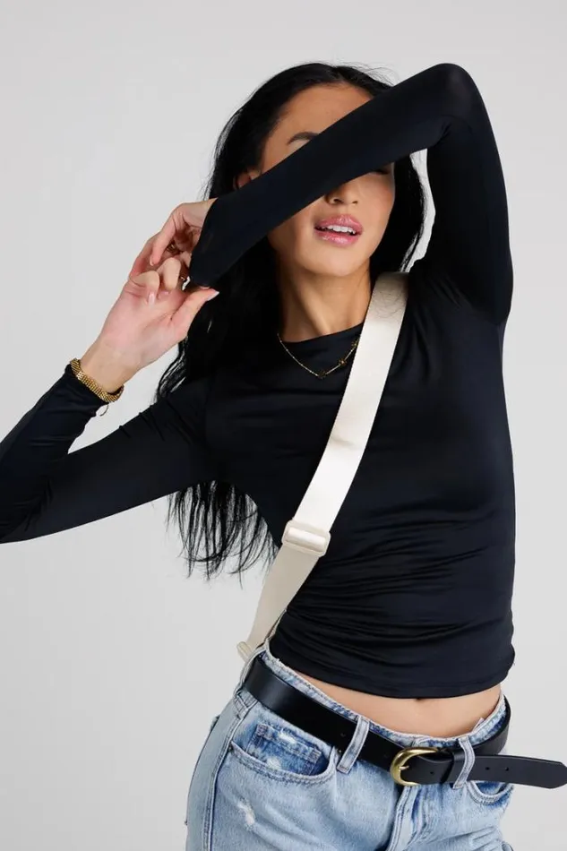 Bohme Tops Long Sleeve Fitted Knit Top In Black Black 8211 Women