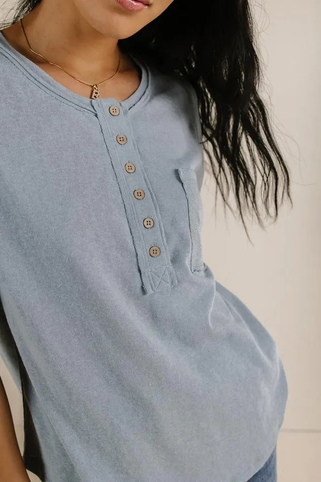 Bohme Tops Mazzy Henley Knit Top In Blue Blue 8211 Women